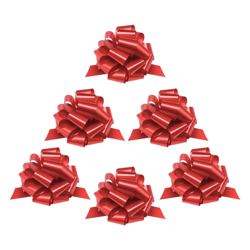 Mata1 - Pull Bows for Gifts - Red, 9 Inch, Set of 6 - Large 9" Pull Strings for Presents - Gift Wrapping Ribbon Bows for Christmas - Image 1